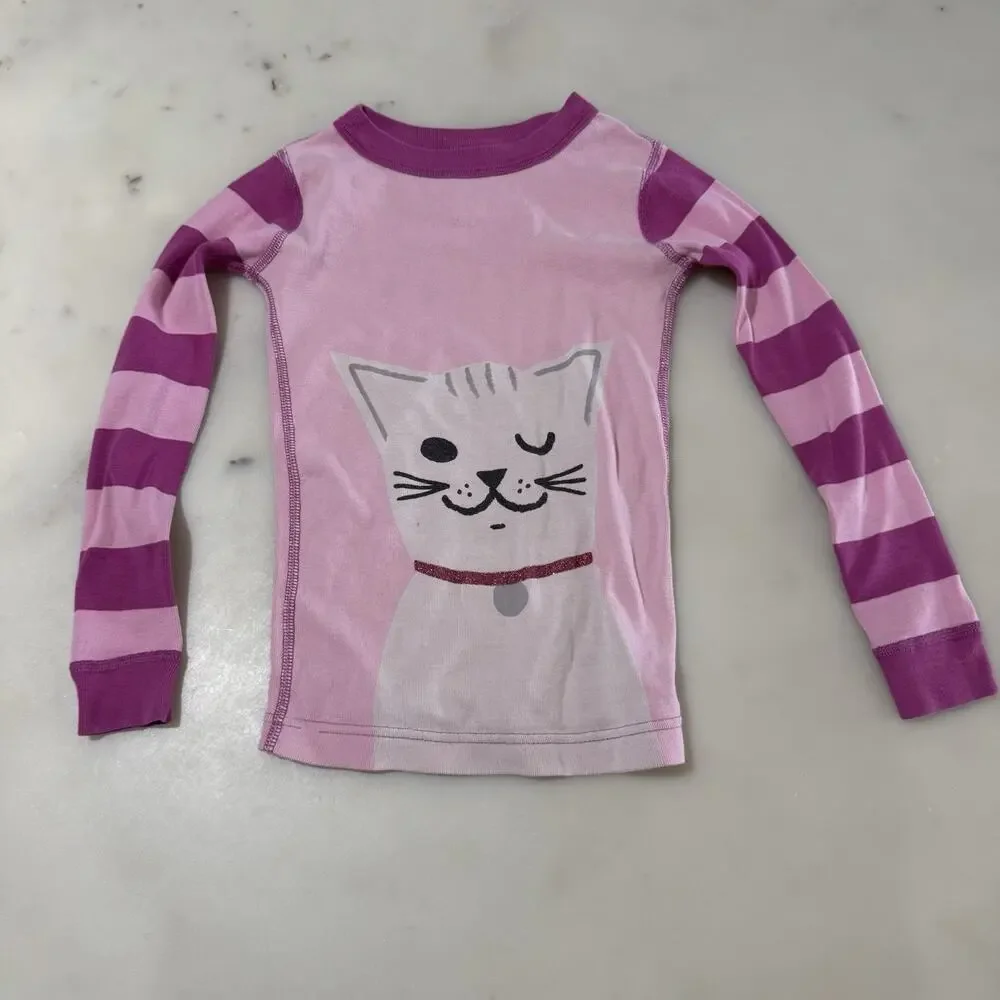 Hanna Andersson Girl’s Size 5 Long Sleeve Cat Striped Organic Pajama Top Pink